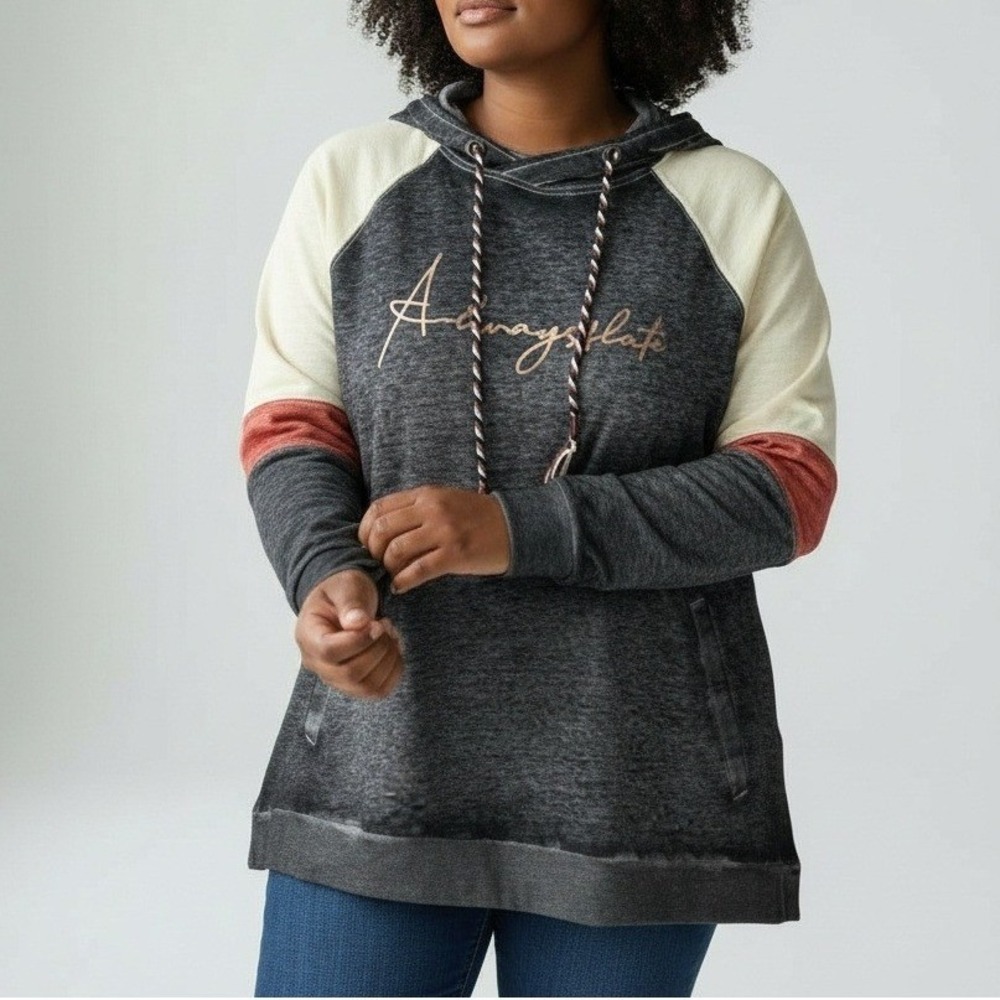 Lane Bryant Always Late Hoodie Womens 14/16 Graphic Pullover Plus Size Cozy Warm